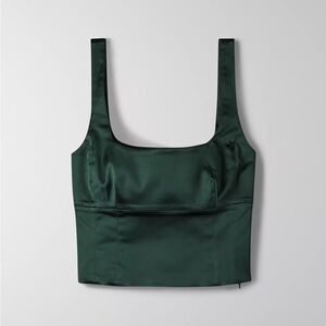 Aritzia Dark Green Satin Corset Crop Top